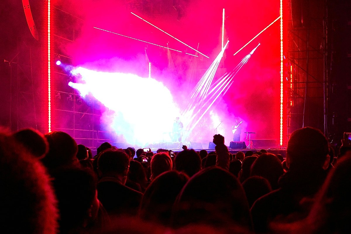 A colourful live concert stage illustrating the music choices among Dubai events tonight