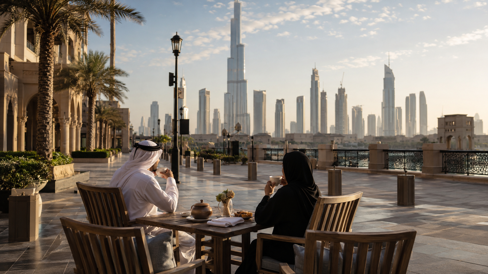 A quiet Friday morning with tea overlooking the Dubai skyline